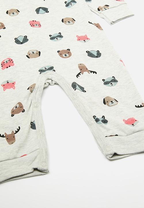 Pop Candy - Animal face aop romper with leggings - grey/brown