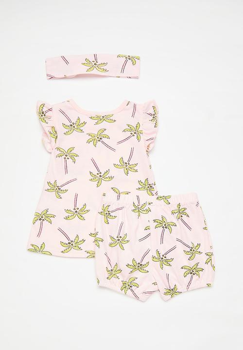 Pop Candy - Frilled tee & headband set - light pink/palm trees