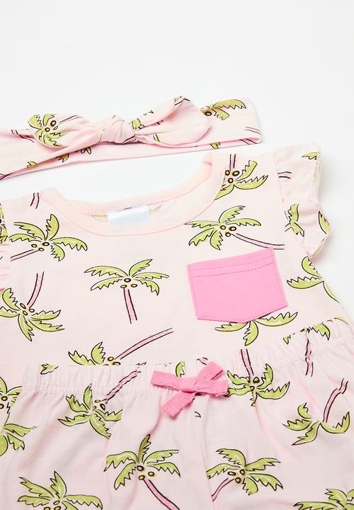 Pop Candy - Frilled tee & headband set - light pink/palm trees