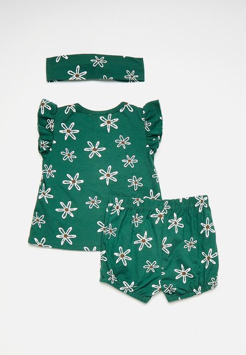 Pop Candy - Tee & shorts set with headband - dark green multi