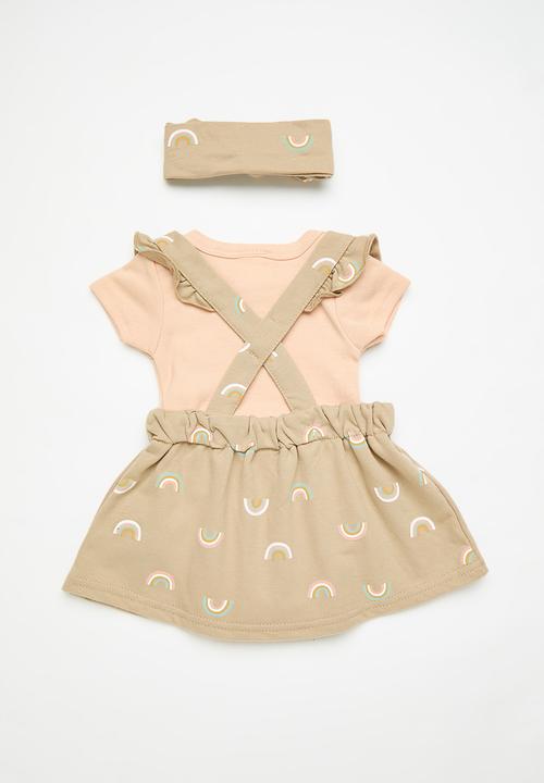 Pop Candy - Tee & dungaree dress with headband - multi