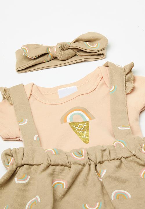 Pop Candy - Tee & dungaree dress with headband - multi