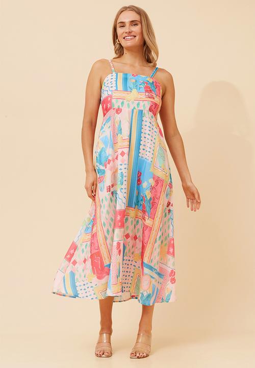 Stella Morgan - Strappy tie boobtube all over print maxi dress a-line - multi
