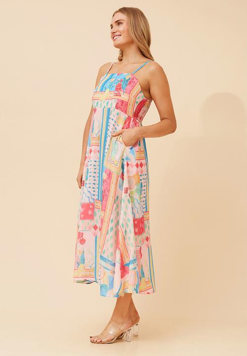 Stella Morgan - Strappy tie boobtube all over print maxi dress a-line - multi