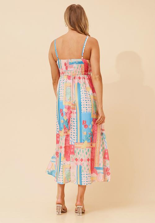 Stella Morgan - Strappy tie boobtube all over print maxi dress a-line - multi