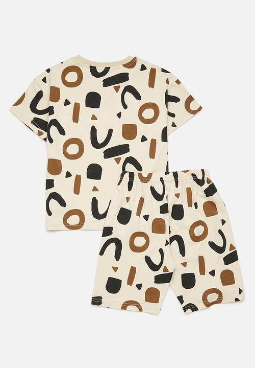 Pop Candy - Printed tee & short set - brown