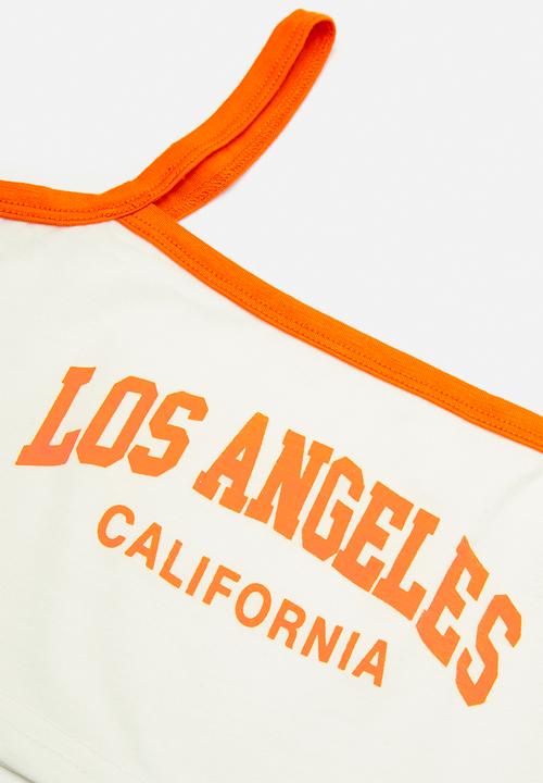 Pop Candy - Camisole & curved hem shorts set - white/orange