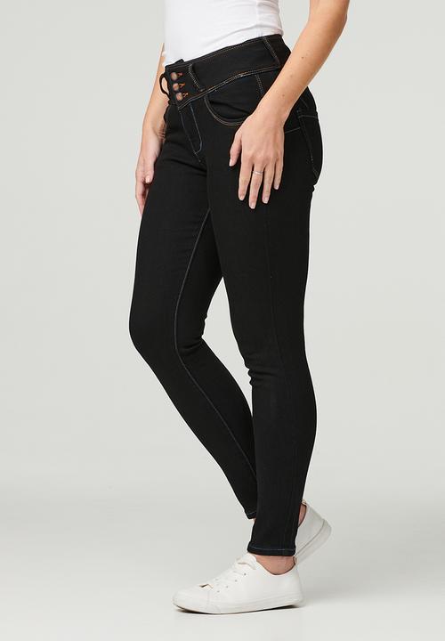 Stella Morgan - 3 Button Waistband Skinny Ankle Denim Jean - Black