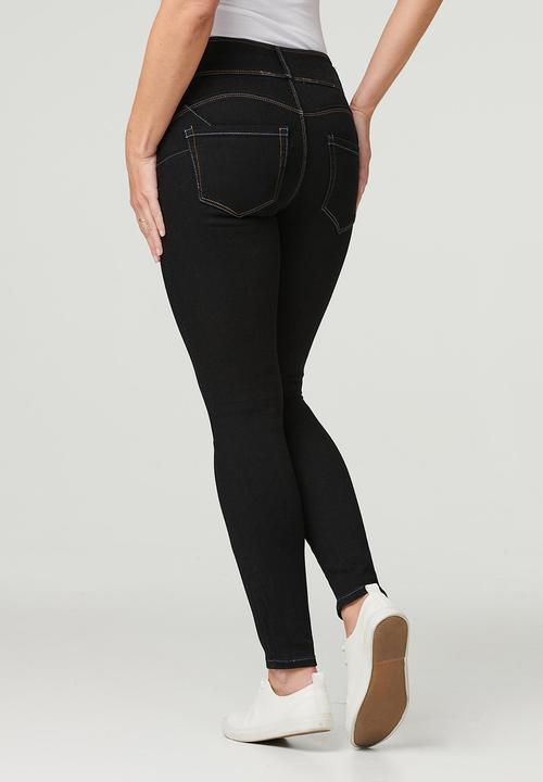 Stella Morgan - 3 Button Waistband Skinny Ankle Denim Jean - Black