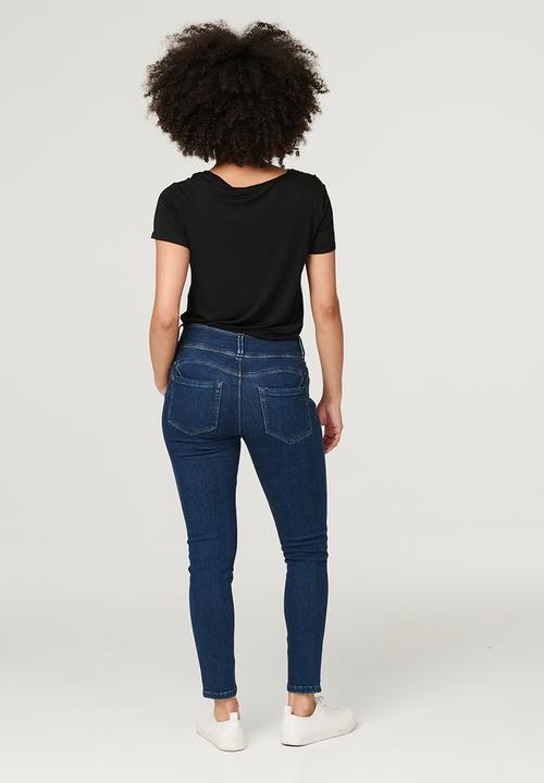 Stella Morgan - 3 Button Waistband Skinny Ankle Denim Jean - Dark Denim