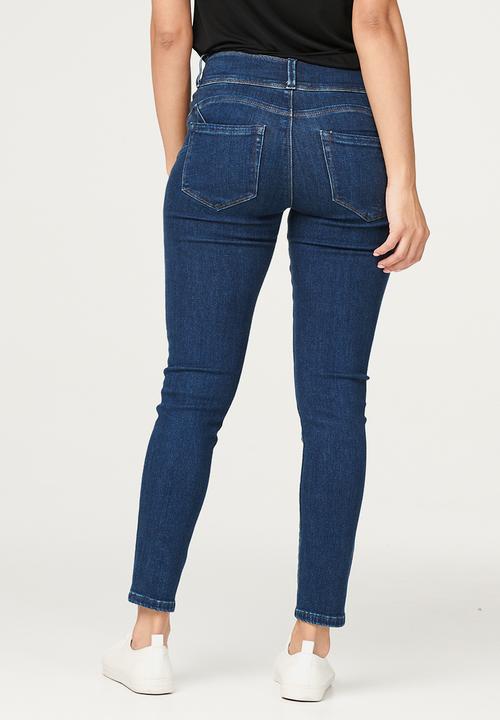 Stella Morgan - 3 Button Waistband Skinny Ankle Denim Jean - Dark Denim