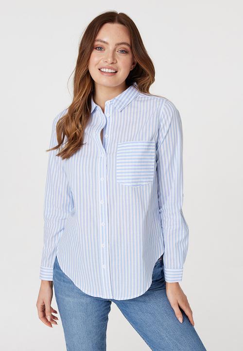 Stella Morgan - L/S Collared Button Through Stripe Shirt With Pocket - Indigo