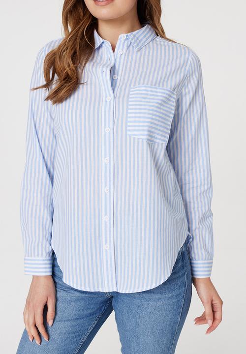 Stella Morgan - L/S Collared Button Through Stripe Shirt With Pocket - Indigo
