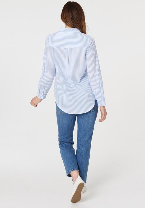 Stella Morgan - L/S Collared Button Through Stripe Shirt With Pocket - Indigo