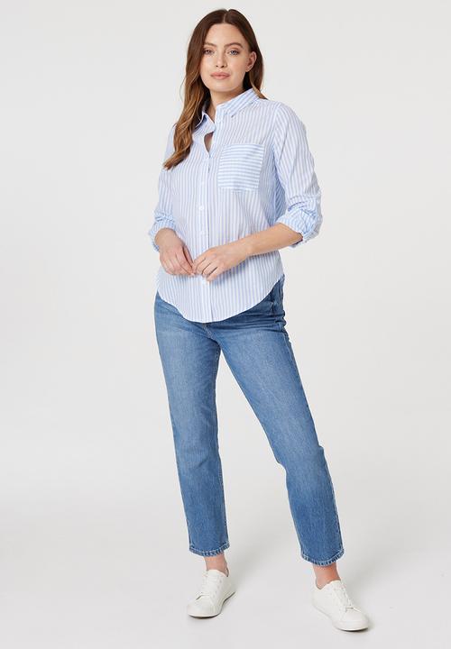 Stella Morgan - L/S Collared Button Through Stripe Shirt With Pocket - Indigo