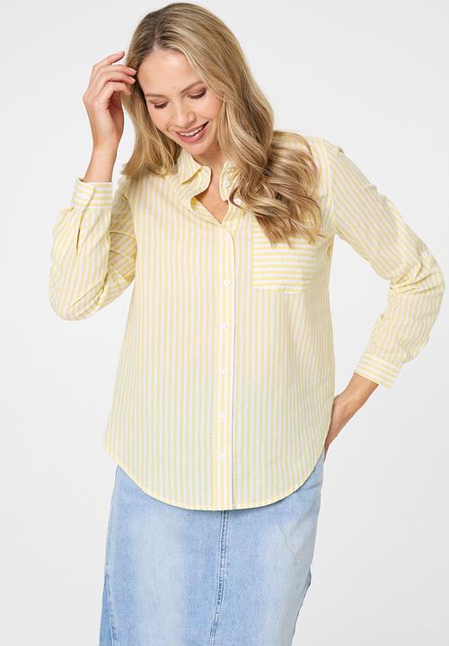 Stella Morgan - L/S Collared Button Through Stripe Shirt With Pocket - Lemon Sorbet