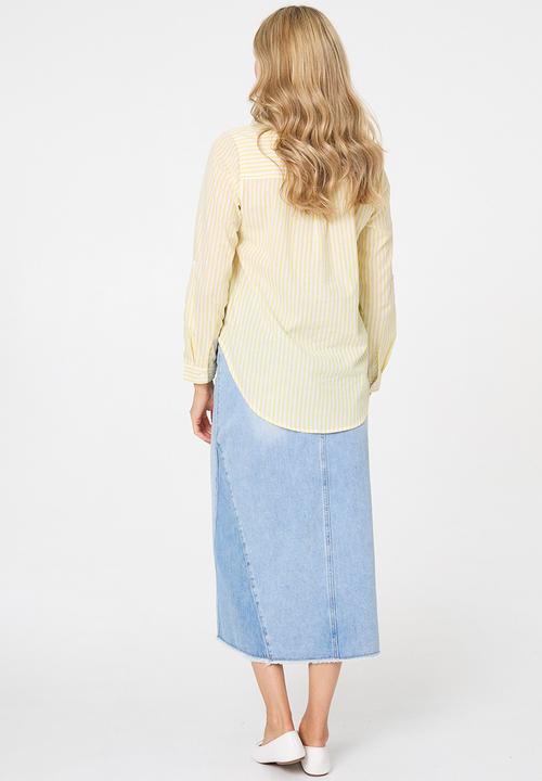 Stella Morgan - L/S Collared Button Through Stripe Shirt With Pocket - Lemon Sorbet