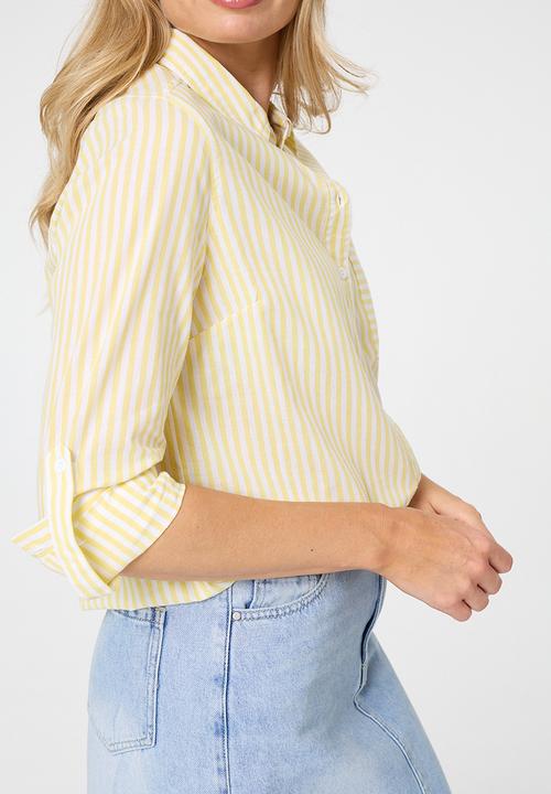 Stella Morgan - L/S Collared Button Through Stripe Shirt With Pocket - Lemon Sorbet