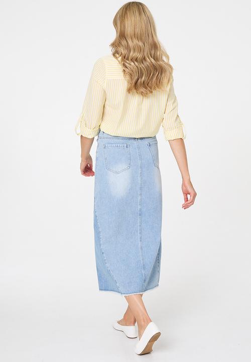 Stella Morgan - L/S Collared Button Through Stripe Shirt With Pocket - Lemon Sorbet