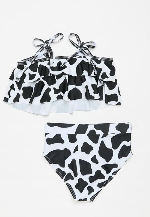 Pop Candy - Cow print 2 piece bikini set - black/white