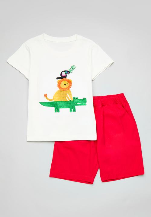 Pop Candy - Tee & short set - white & red