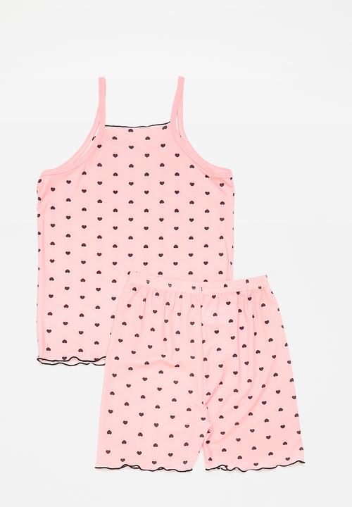 Pop Candy - Camisole & shorts pj set - light pink/black hearts