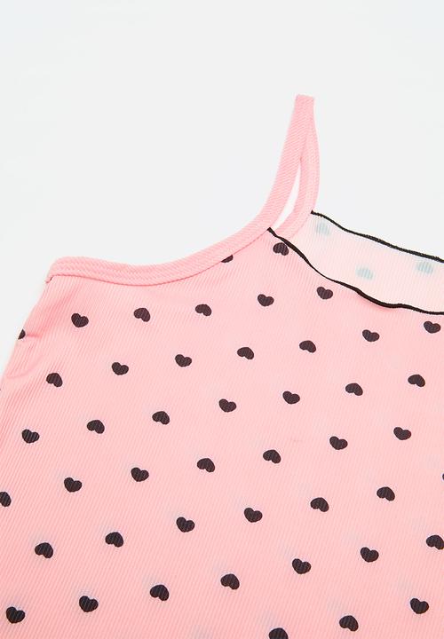 Pop Candy - Camisole & shorts pj set - light pink/black hearts