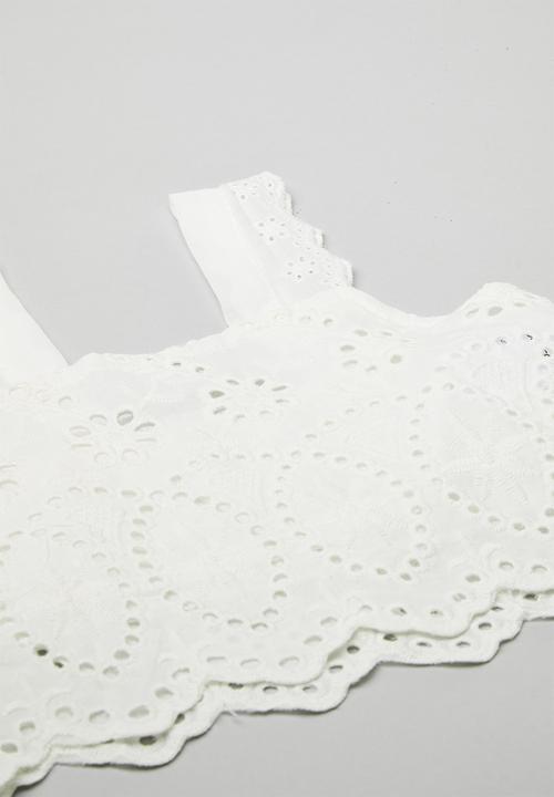 Pop Candy - Sleeveless anglaise top & gathered pants set - white/green