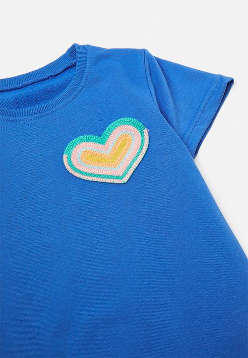 Pop Candy - Embroidered heart tee & shorts - royal blue