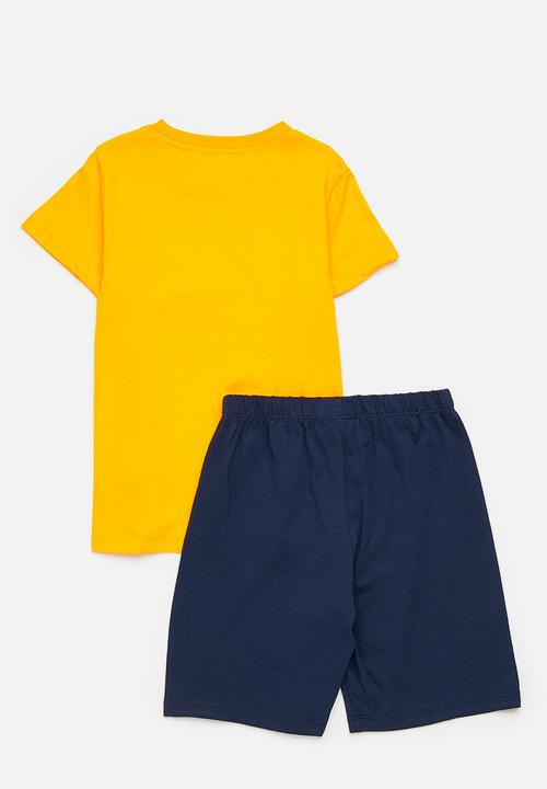 Pop Candy - Whale graphic tee with plain shorts - yellow/navy/splashh