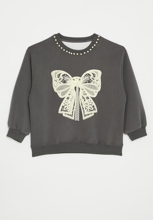 Pop Candy - Bow applique sweat top - grey