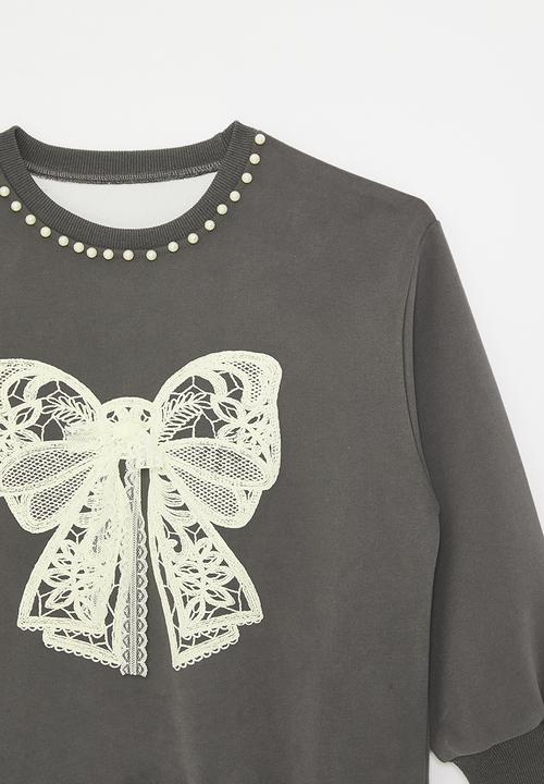 Pop Candy - Bow applique sweat top - grey
