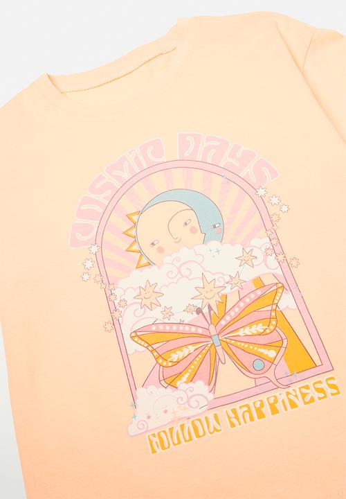 Pop Candy - Tee & denim shorts set - orange & blue