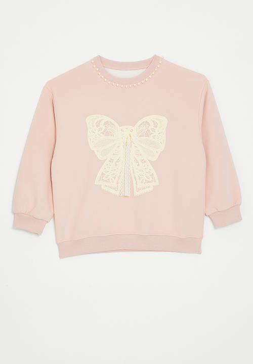 Pop Candy - Bow applique sweat top - pinkish cream