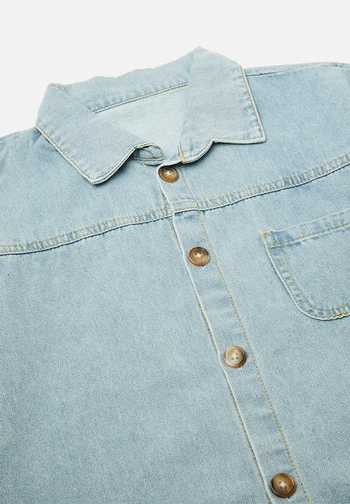 Pop Candy - Denim shirt & shorts set - light steel blue
