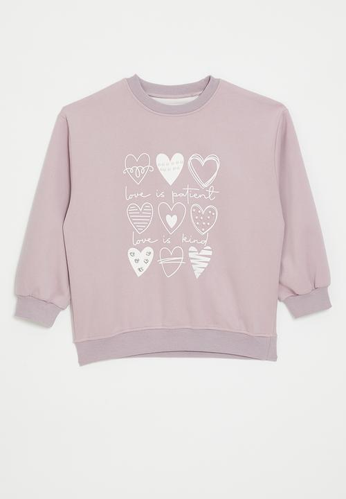 Pop Candy - Heart print & pearl detail sweatshirt - dusty mauve