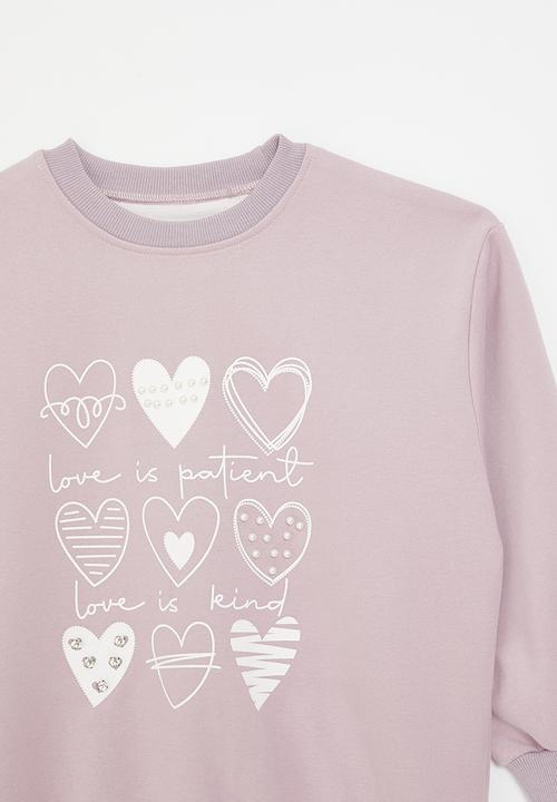 Pop Candy - Heart print & pearl detail sweatshirt - dusty mauve