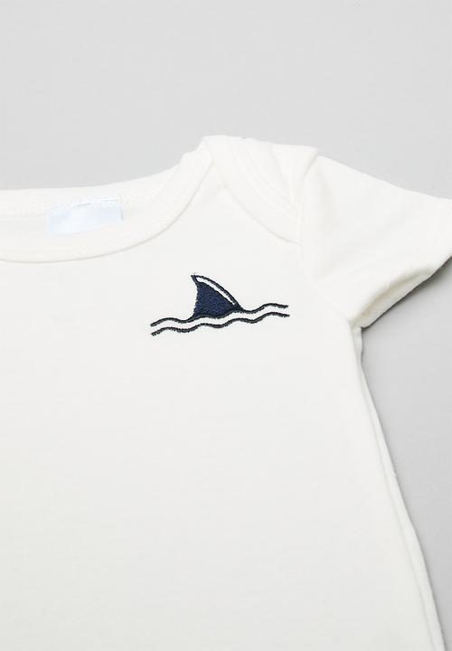 Pop Candy - Shark fin embroidered romper - white
