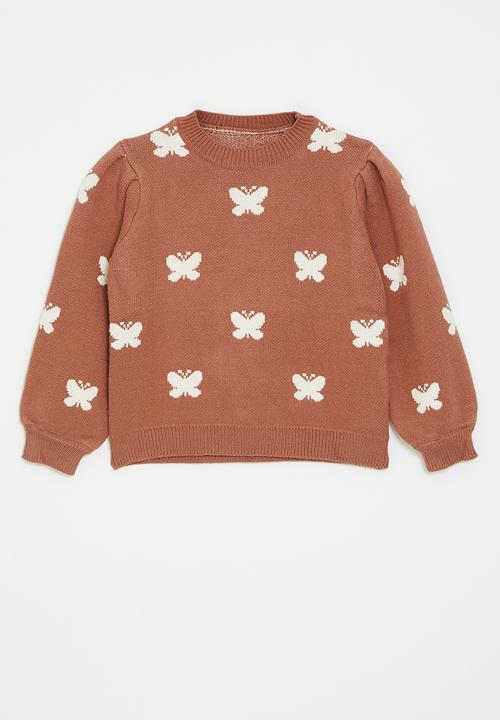 Pop Candy - Butterfly printed knit sweater - pale terracotta