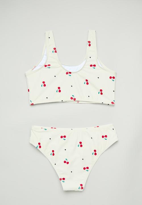 Pop Candy - Cherry print bikini set - white/red