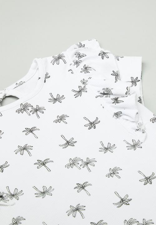 Pop Candy - Ruffle tee & cycle short set - white & grey