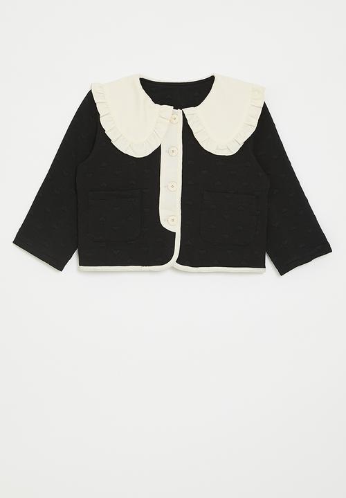 Pop Candy - Frilled Peter Pan collar jacket - black/cream