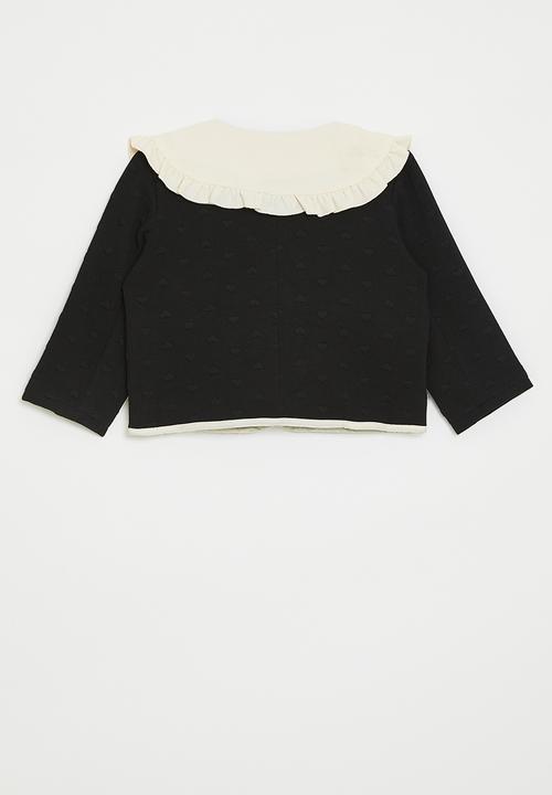 Pop Candy - Frilled Peter Pan collar jacket - black/cream