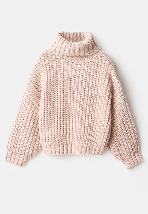 MANGO - Turtleneck knit sweater - pale pink