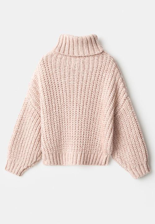 MANGO - Turtleneck knit sweater - pale pink