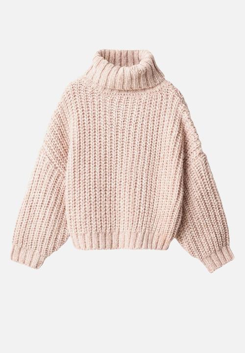 MANGO - Turtleneck knit sweater - pale pink