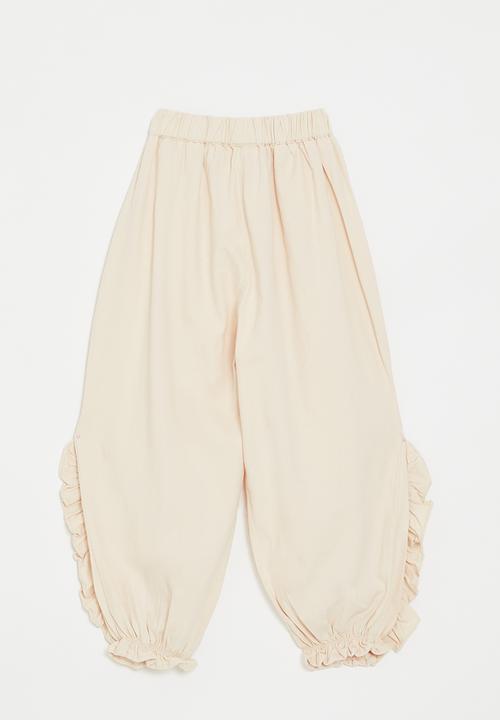Pop Candy - Frilled balloon pants with embroidered detail - ecru