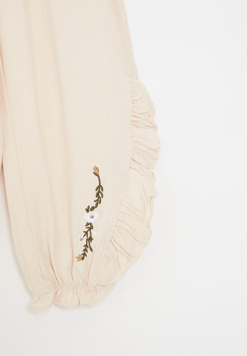 Pop Candy - Frilled balloon pants with embroidered detail - ecru