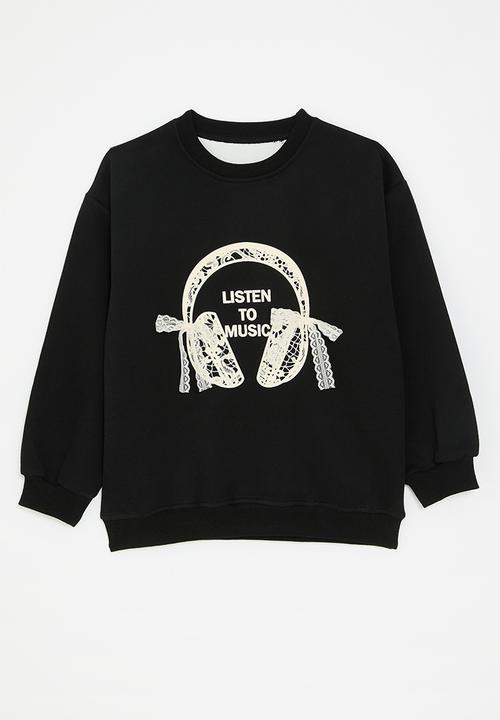 Pop Candy - Lace applique sweatshirt - black