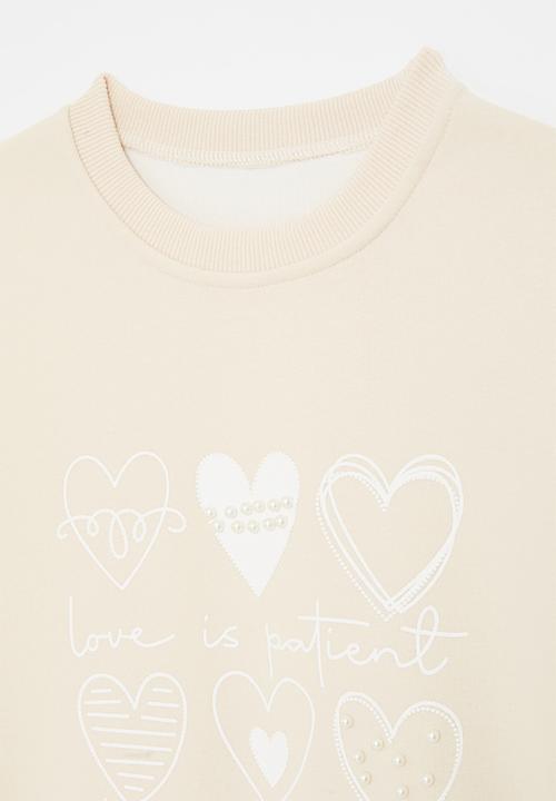 Pop Candy - Heart print & pearl detail sweatshirt - neutral 